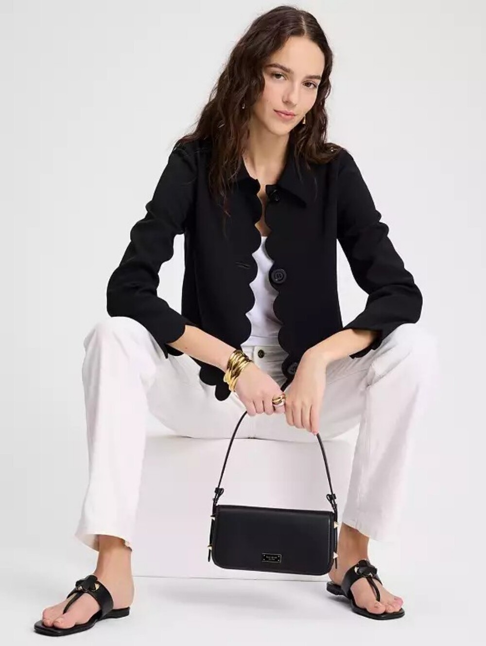 Kate Spade Black Scallop-Edge Cropped Blazer Size 00 - March 2025 Collection